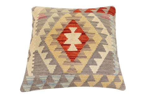 handmade Traditional Pillow Gray Rust Hand-Woven SQUARE 100% WOOL Hand woven turkish pillow2 x 2