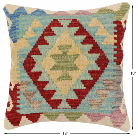 handmade Traditional Pillow Blue Red Hand-Woven SQUARE 100% WOOL Hand woven turkish pillow2 x 2