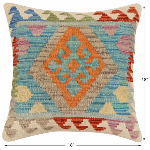 handmade Traditional Pillow Blue Rust Hand-Woven SQUARE 100% WOOL Hand woven turkish pillow2 x 2