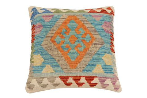 handmade Traditional Pillow Blue Rust Hand-Woven SQUARE 100% WOOL Hand woven turkish pillow2 x 2