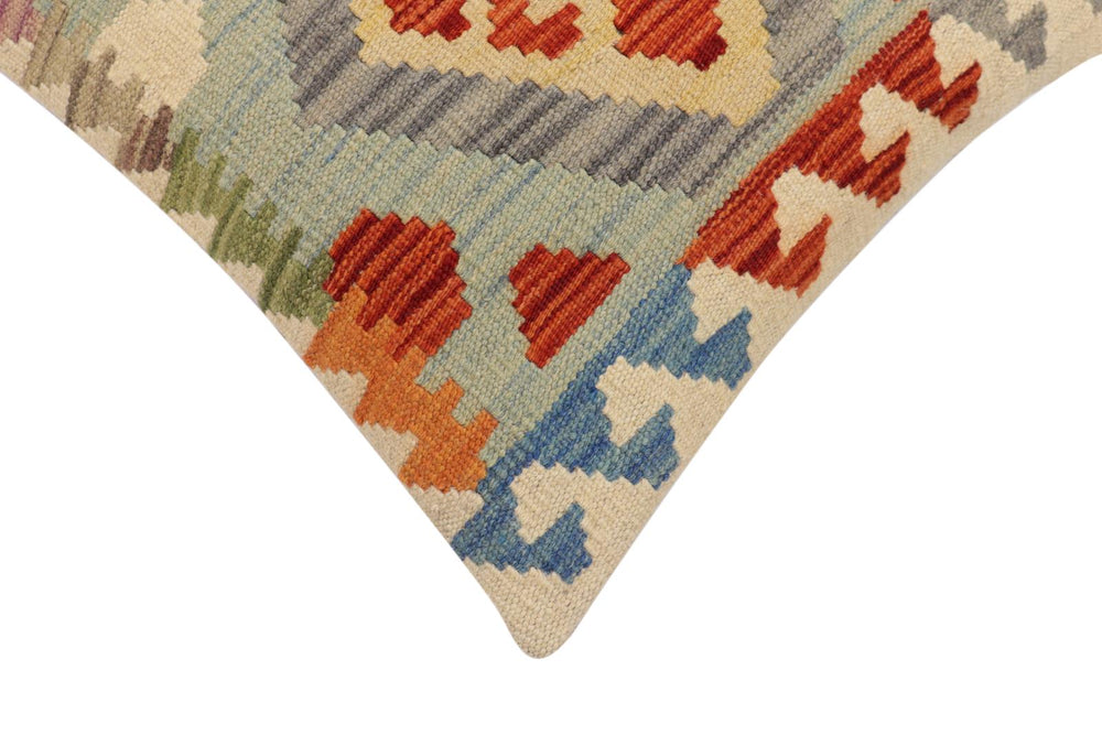 handmade Traditional Pillow Rust Blue Hand-Woven SQUARE 100% WOOL Hand woven turkish pillow2' x 2'