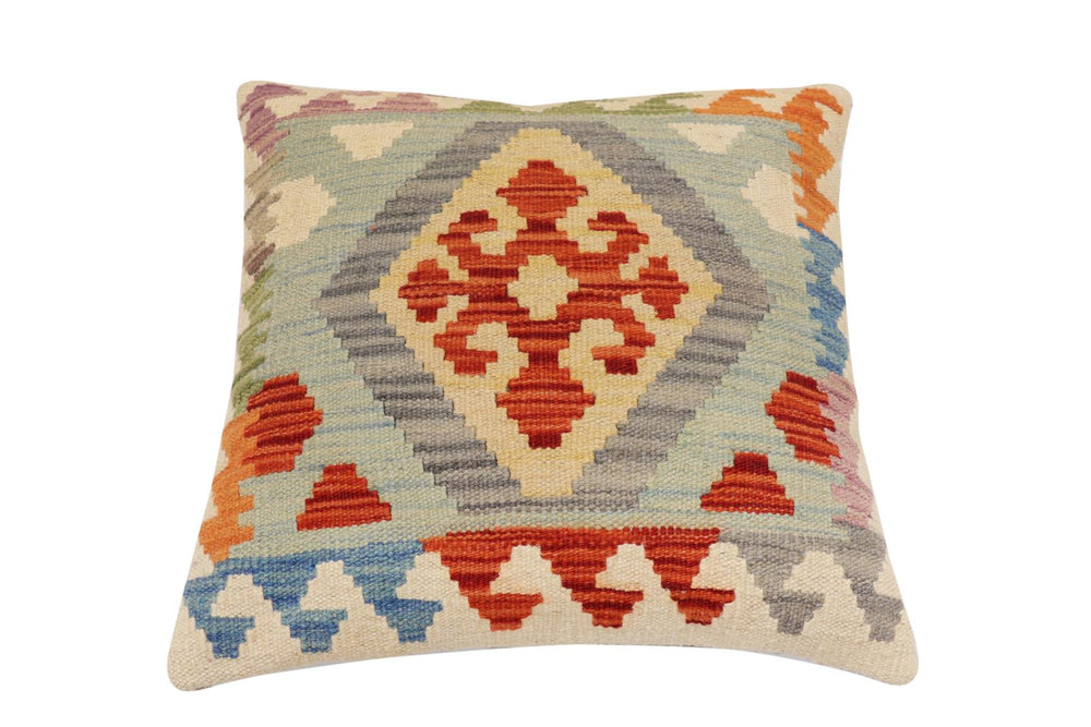 handmade Traditional Pillow Rust Blue Hand-Woven SQUARE 100% WOOL Hand woven turkish pillow2' x 2'