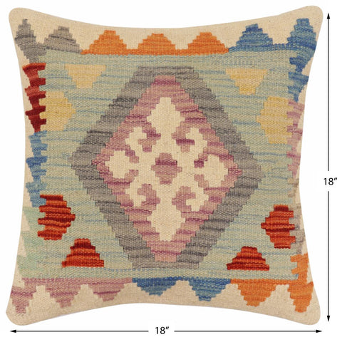 handmade Traditional Pillow Blue Rust Hand-Woven SQUARE 100% WOOL Hand woven turkish pillow2 x 2