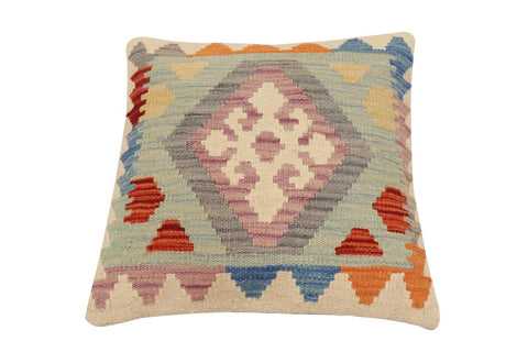 handmade Traditional Pillow Blue Rust Hand-Woven SQUARE 100% WOOL Hand woven turkish pillow2 x 2