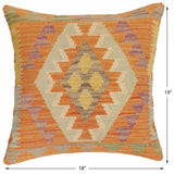 handmade Traditional Pillow Orange Blue Hand-Woven SQUARE 100% WOOL  Hand woven turkish pillow  2 x 2