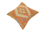 handmade Traditional Pillow Orange Blue Hand-Woven SQUARE 100% WOOL  Hand woven turkish pillow  2 x 2