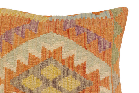 handmade Traditional Pillow Orange Blue Hand-Woven SQUARE 100% WOOL  Hand woven turkish pillow  2 x 2