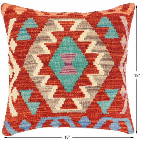 handmade Traditional Pillow Rust Blue Hand-Woven SQUARE 100% WOOL Hand woven turkish pillow2 x 2