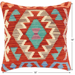 handmade Traditional Pillow Rust Blue Hand-Woven SQUARE 100% WOOL Hand woven turkish pillow2' x 2'