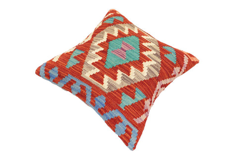 handmade Traditional Pillow Rust Blue Hand-Woven SQUARE 100% WOOL Hand woven turkish pillow2 x 2