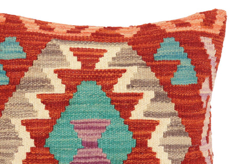 handmade Traditional Pillow Rust Blue Hand-Woven SQUARE 100% WOOL Hand woven turkish pillow2 x 2