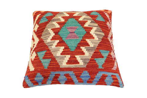 handmade Traditional Pillow Rust Blue Hand-Woven SQUARE 100% WOOL Hand woven turkish pillow2 x 2
