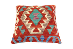 handmade Traditional Pillow Rust Blue Hand-Woven SQUARE 100% WOOL Hand woven turkish pillow2' x 2'