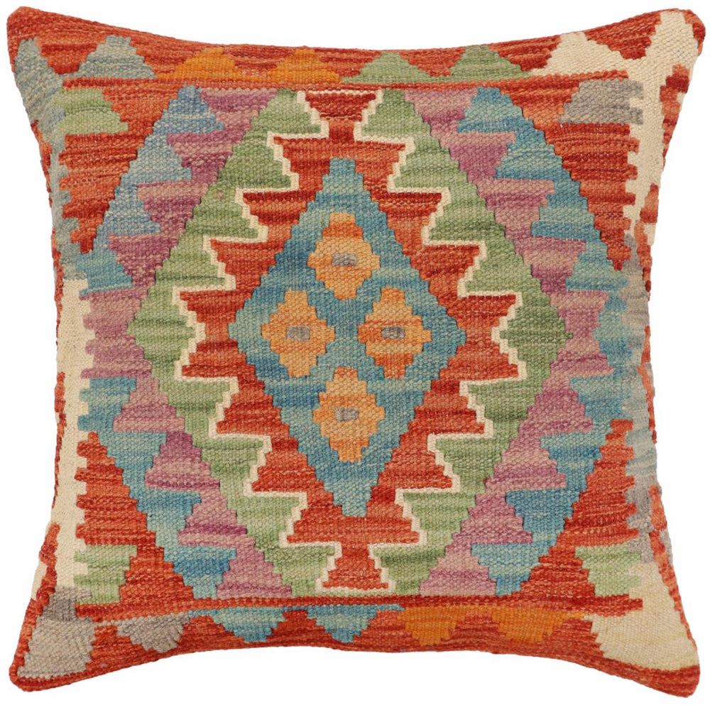 handmade Traditional Pillow Rust Blue Hand-Woven SQUARE 100% WOOL Hand woven turkish pillow2' x 2'