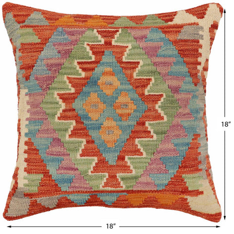 handmade Traditional Pillow Rust Blue Hand-Woven SQUARE 100% WOOL Hand woven turkish pillow2 x 2