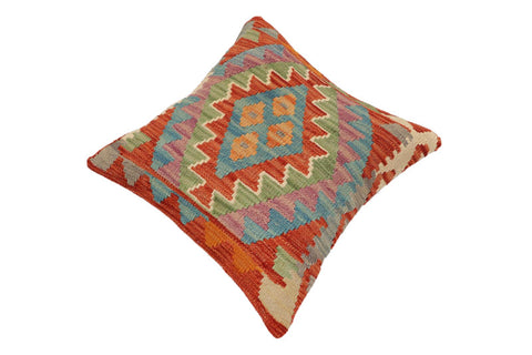 handmade Traditional Pillow Rust Blue Hand-Woven SQUARE 100% WOOL Hand woven turkish pillow2 x 2