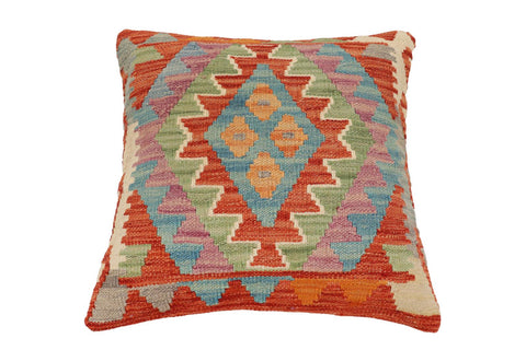 handmade Traditional Pillow Rust Blue Hand-Woven SQUARE 100% WOOL Hand woven turkish pillow2 x 2