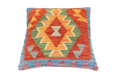 handmade Traditional Pillow Rust Blue Hand-Woven SQUARE 100% WOOL Hand woven turkish pillow2' x 2'
