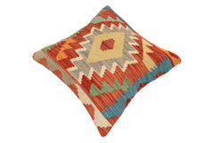 handmade Traditional Pillow Rust Blue Hand-Woven SQUARE 100% WOOL Hand woven turkish pillow2' x 2'