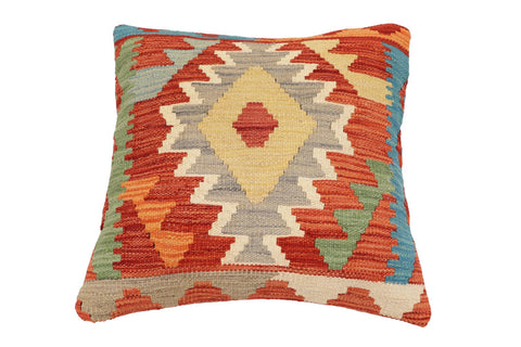 handmade Traditional Pillow Rust Blue Hand-Woven SQUARE 100% WOOL Hand woven turkish pillow2 x 2