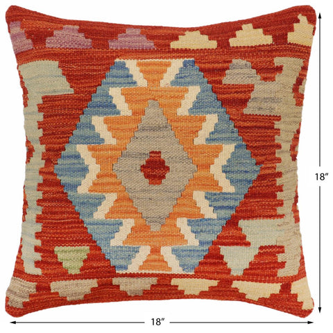 handmade Traditional Pillow Rust Blue Hand-Woven SQUARE 100% WOOL Hand woven turkish pillow2 x 2