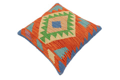 handmade Traditional Pillow Rust Blue Hand-Woven SQUARE 100% WOOL Hand woven turkish pillow2' x 2'