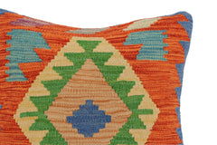 handmade Traditional Pillow Rust Blue Hand-Woven SQUARE 100% WOOL Hand woven turkish pillow2' x 2'