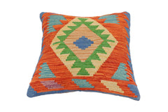 handmade Traditional Pillow Rust Blue Hand-Woven SQUARE 100% WOOL Hand woven turkish pillow2' x 2'