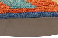 handmade Traditional Pillow Rust Blue Hand-Woven SQUARE 100% WOOL Hand woven turkish pillow2' x 2'