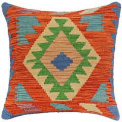 handmade Traditional Pillow Rust Blue Hand-Woven SQUARE 100% WOOL Hand woven turkish pillow2' x 2'