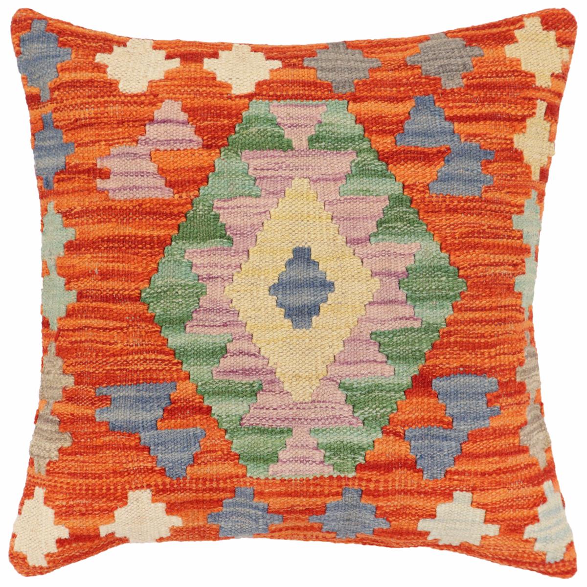 handmade Traditional Pillow Rust Blue Hand-Woven SQUARE 100% WOOL Hand woven turkish pillow2' x 2'