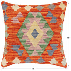 handmade Traditional Pillow Rust Blue Hand-Woven SQUARE 100% WOOL Hand woven turkish pillow2' x 2'