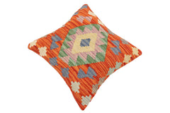handmade Traditional Pillow Rust Blue Hand-Woven SQUARE 100% WOOL Hand woven turkish pillow2' x 2'