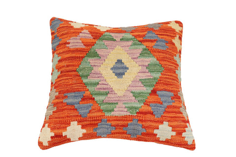 handmade Traditional Pillow Rust Blue Hand-Woven SQUARE 100% WOOL Hand woven turkish pillow2 x 2