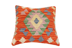 handmade Traditional Pillow Rust Blue Hand-Woven SQUARE 100% WOOL Hand woven turkish pillow2' x 2'