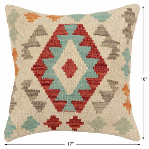 handmade Traditional Pillow Beige Red Hand-Woven SQUARE 100% WOOL  Hand woven turkish pillow  2 x 2