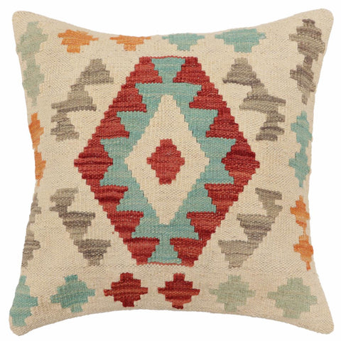 handmade Traditional Pillow Beige Red Hand-Woven SQUARE 100% WOOL  Hand woven turkish pillow  2 x 2
