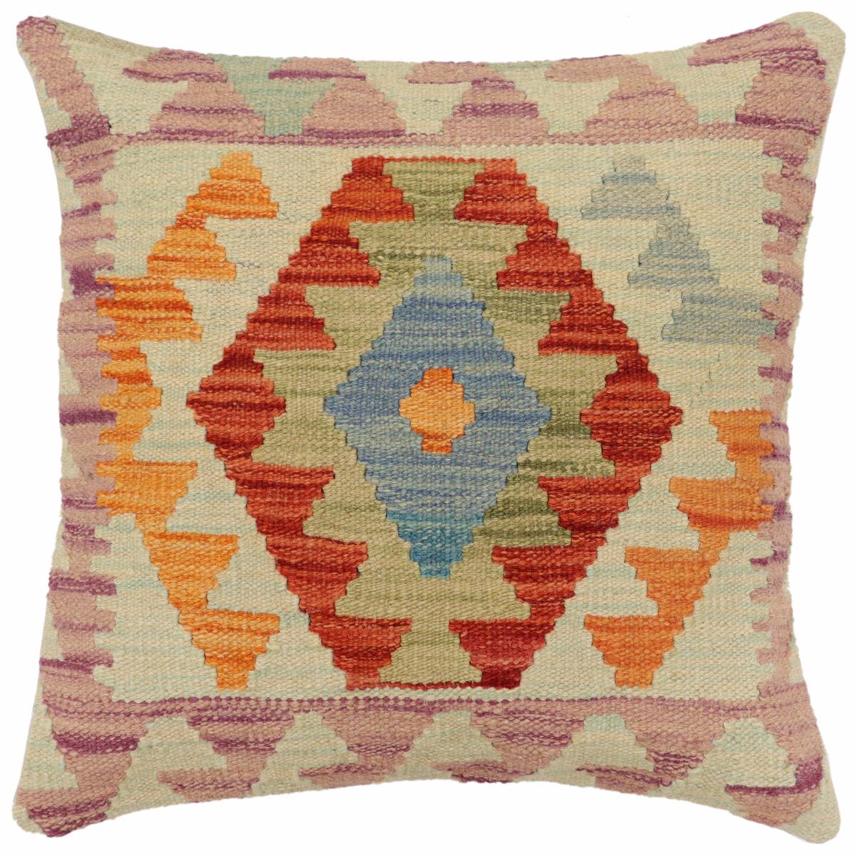 handmade Traditional Pillow Rust Blue Hand-Woven SQUARE 100% WOOL Hand woven turkish pillow2' x 2'