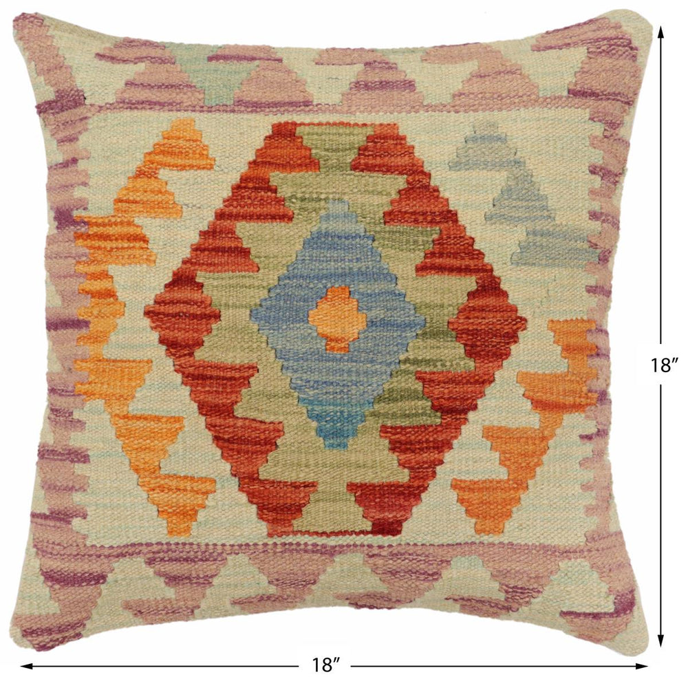 handmade Traditional Pillow Rust Blue Hand-Woven SQUARE 100% WOOL Hand woven turkish pillow2' x 2'