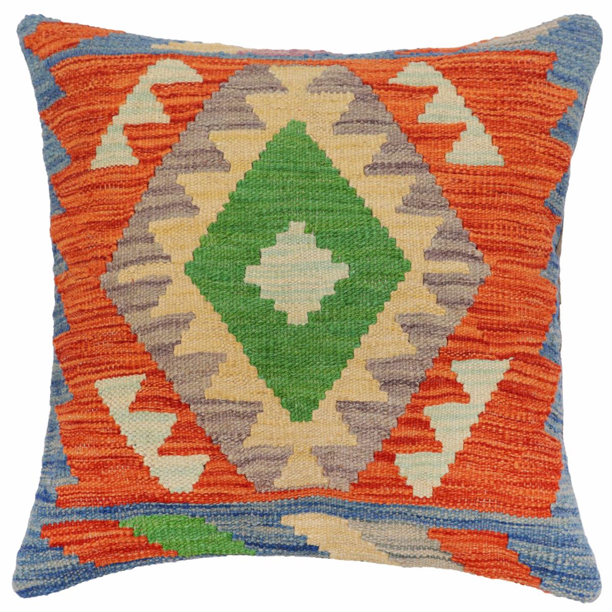 handmade Traditional Pillow Rust Blue Hand-Woven SQUARE 100% WOOL Hand woven turkish pillow2 x 2