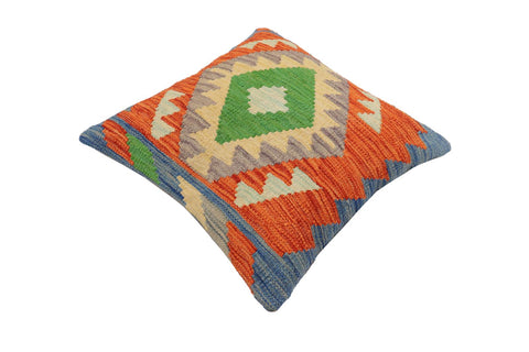 handmade Traditional Pillow Rust Blue Hand-Woven SQUARE 100% WOOL Hand woven turkish pillow2 x 2
