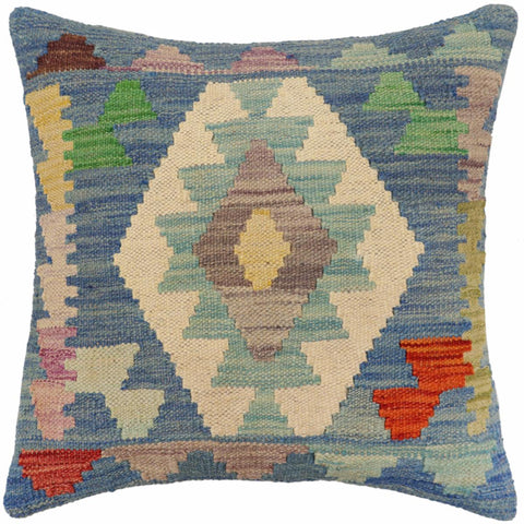 handmade Traditional Pillow Blue Rust Hand-Woven SQUARE 100% WOOL Hand woven turkish pillow2 x 2