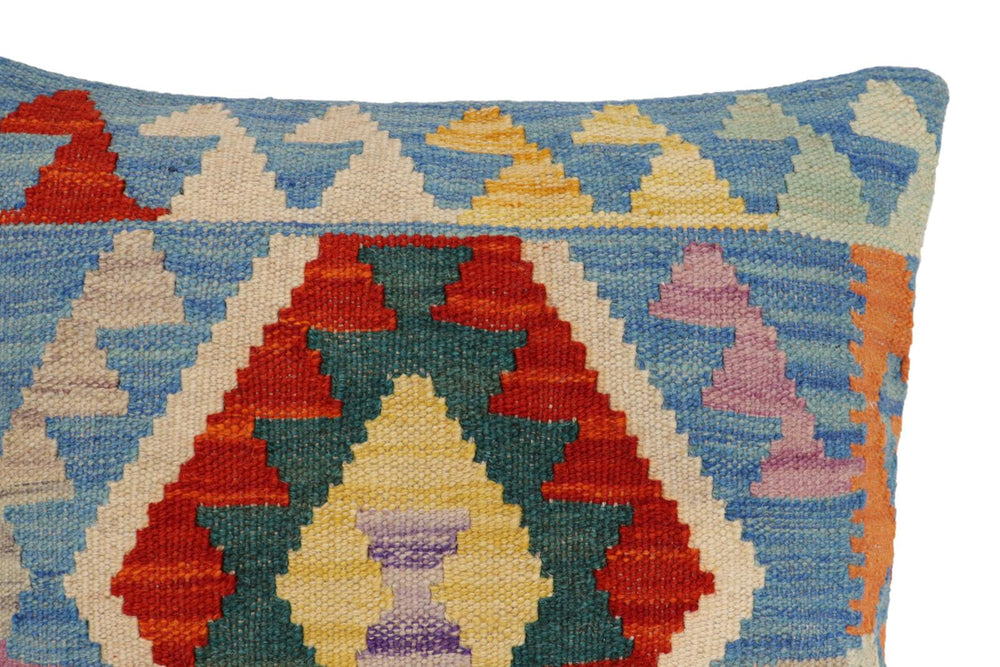 handmade Traditional Pillow Blue Rust Hand-Woven SQUARE 100% WOOL Hand woven turkish pillow2' x 2'