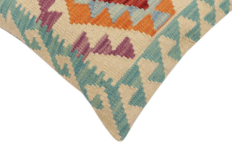 handmade Traditional Pillow Beige Blue Hand-Woven SQUARE 100% WOOL Hand woven turkish pillow2 x 2