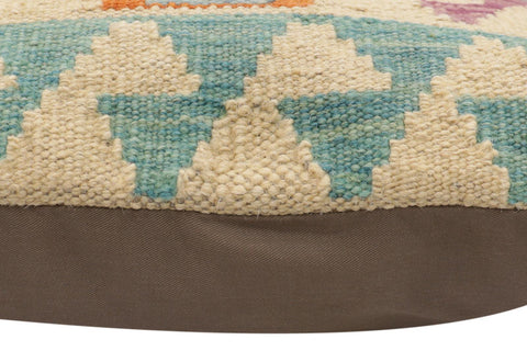 handmade Traditional Pillow Beige Blue Hand-Woven SQUARE 100% WOOL Hand woven turkish pillow2 x 2