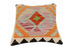 handmade Traditional Pillow Rust Blue Hand-Woven SQUARE 100% WOOL Hand woven turkish pillow2' x 2'