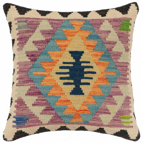 handmade Traditional Pillow Blue Beige Hand-Woven SQUARE 100% WOOL Hand woven turkish pillow2 x 2