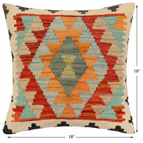 handmade Traditional Pillow Rust Blue Hand-Woven SQUARE 100% WOOL  Hand woven turkish pillow  2 x 2