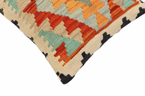 handmade Traditional Pillow Rust Blue Hand-Woven SQUARE 100% WOOL  Hand woven turkish pillow  2 x 2