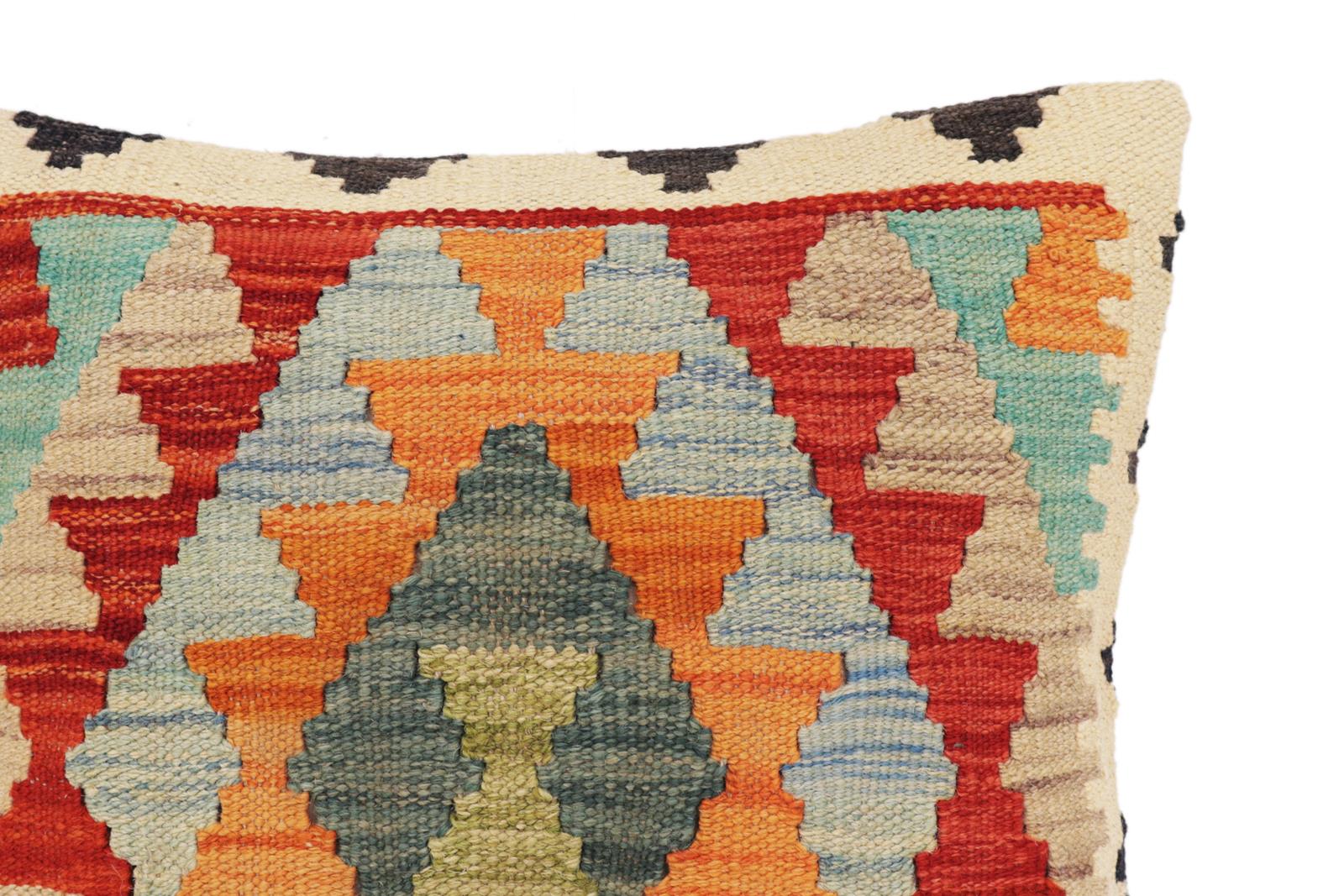 handmade Traditional Pillow Rust Blue Hand-Woven SQUARE 100% WOOL  Hand woven turkish pillow  2 x 2